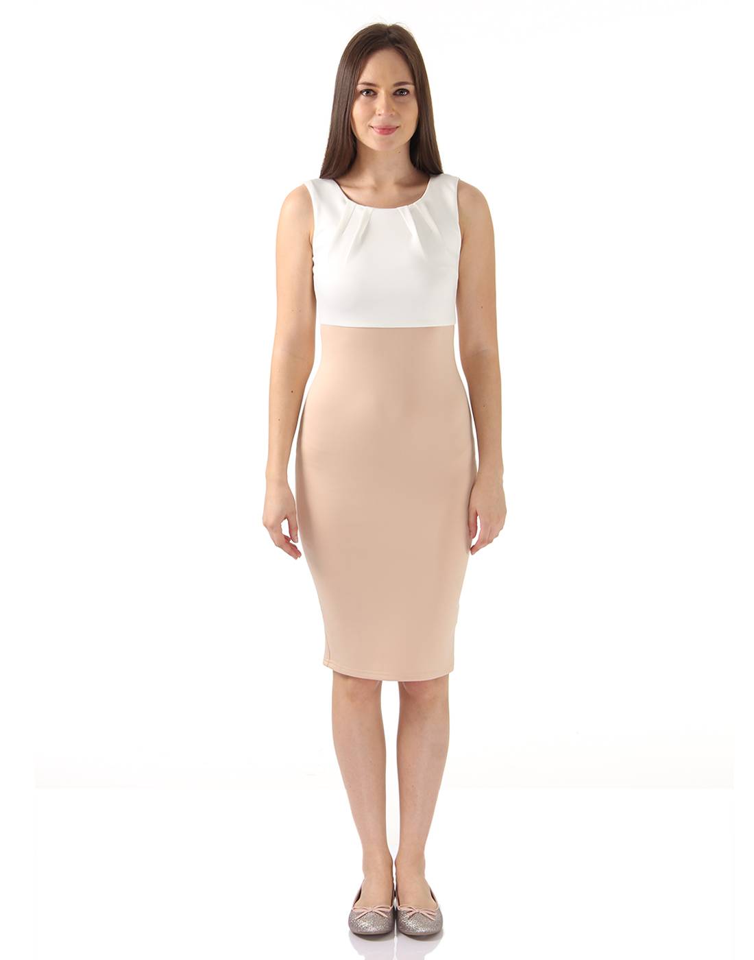 Ax Paris Women Party WhiteAndBeige Bodycon Dress